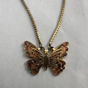 Vintage Gold Butterfly Pendant Necklace